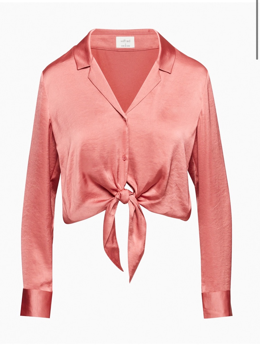 Aritzia Wilfred Pink Coral Satin Tie-Front Button Down Blouse Top XS